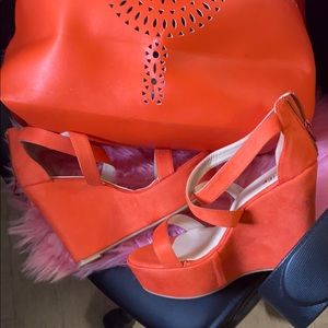 Orange/ light mustard wedge heels